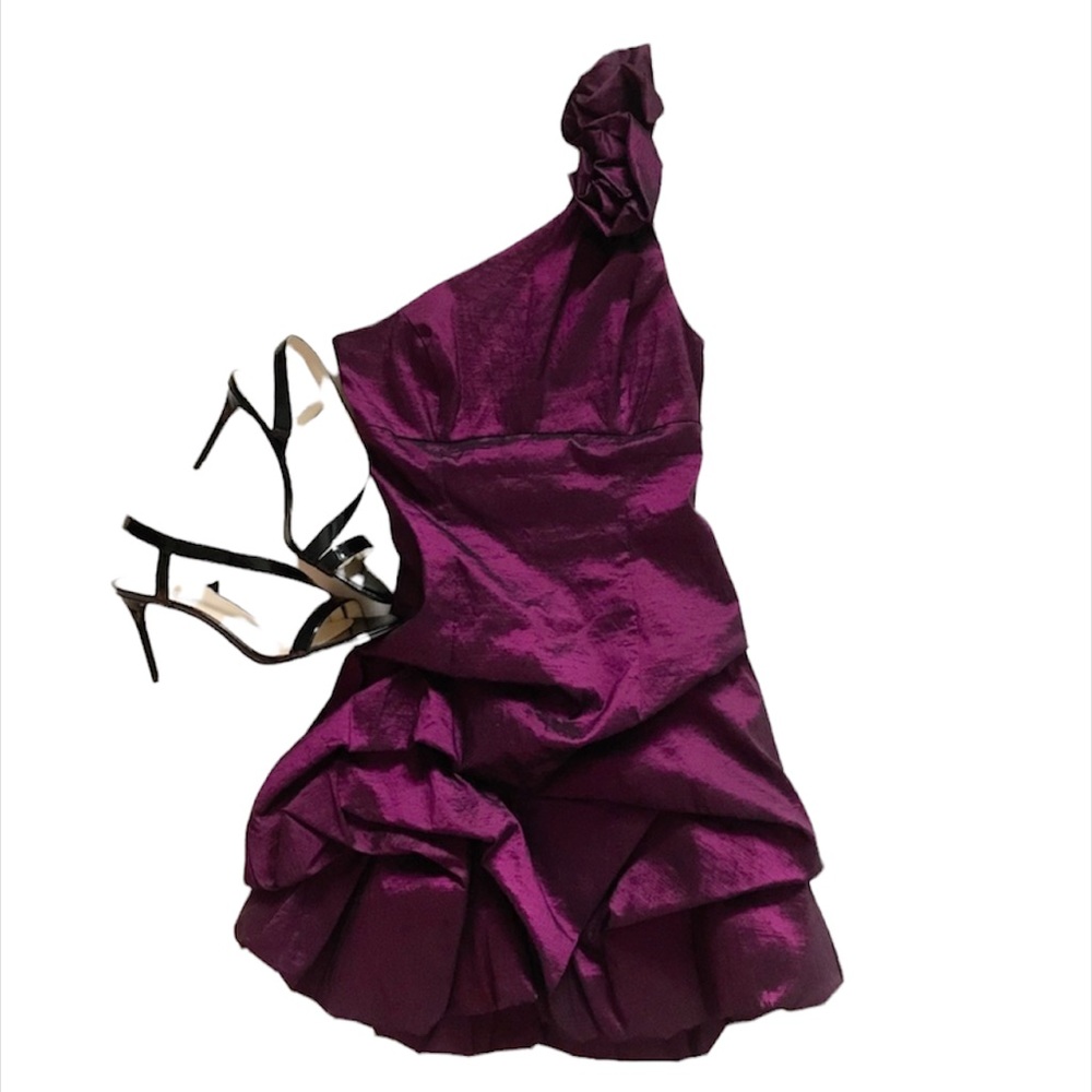 Cache purple taffeta one shoulder cocktail dress